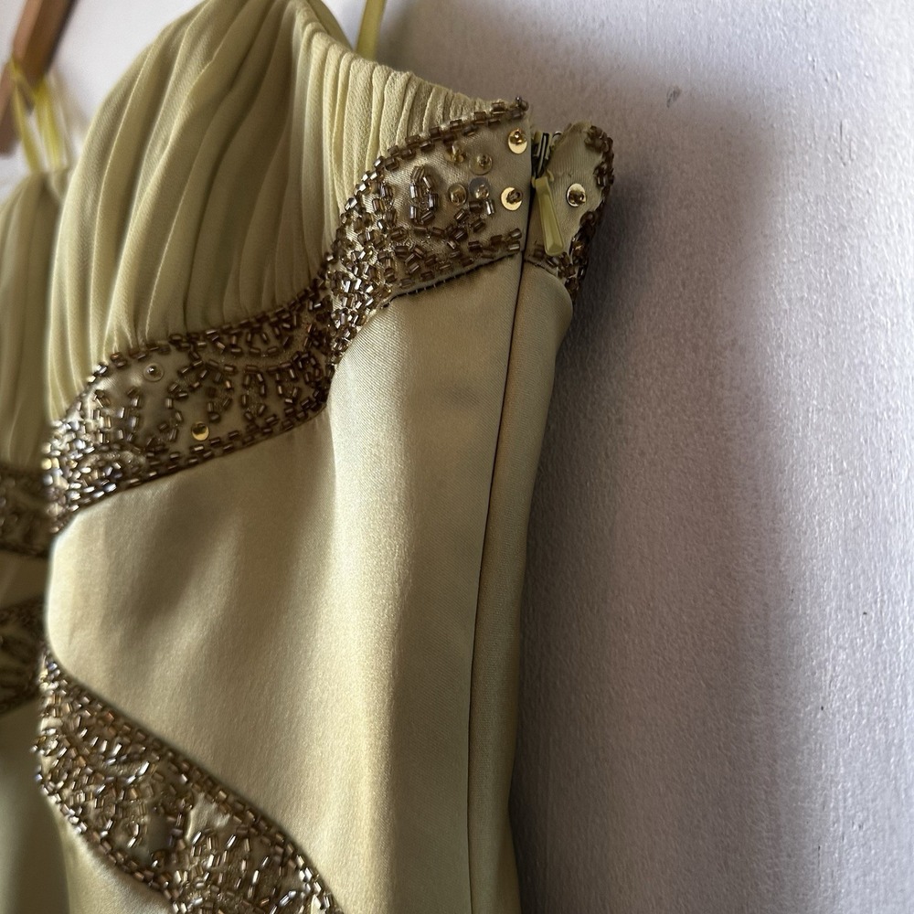 Vintage Y2K Dusk By Shelia Yen Beaded Yellow Green Ruched Strapless Dress Sz 6 - Picture 5 of 10